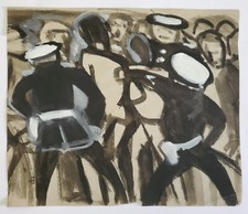 Gemälde Aquarell Tusche Polizei Menschen Verhaftung Gerda Henning Nachlass