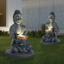Außenleuchte Solarlampe Solarleuchte Garten 2er Set Buddha Figur grau Akku LED