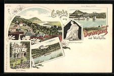 Lithographie Donaustauf, Walhalla, Ruine Stauf, Ludwig I. König von Bayern 