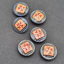 Handbemalter Holzknopf 20 mm Erzgebirge Blüten Muster Bouton Wooden Button C72