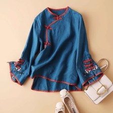 Damen Retro Stickerei Hemd