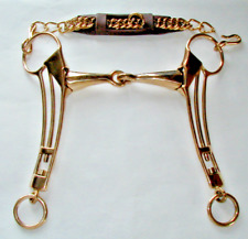 Island Gebiss / Kandare mit Kinnkette und braunen Schoner goldfarben 3 armig neu