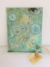 Bild 30x25cm Leinwand "Zeit ist kostbar" grün Collage Enkaustik