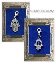CHARM ANHÄNGER HAMSA HAND der FATIMA AUGE Nazar boncuk mit  925 SILBER Karabiner