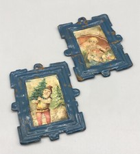 2 Antike Bilder Blech Rahmen Puppenstube Zubehör Antik Alt Rarität Puppenhaus