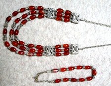 Modeschmuck Perlen Stein Carneol ? Halsketten Halsschmuck Choker Colie Damen