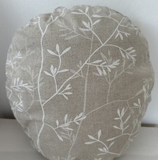 ⚜️Deko Kissen Hülle Neu 40cm Rund Bezug Blätter Zweige Weiß Leinenoptik