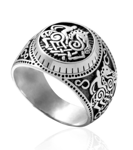 Sleipnir silver ring - sleipnir, runes