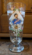 1. WK  König Ludwig Weissbier Glas Emaille Malerei Patriotika Edelweiß