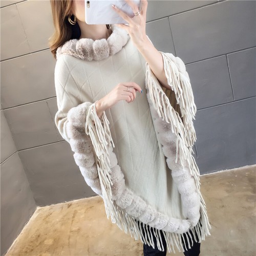 Kunstfell poncho cape quaste - kunstfell,