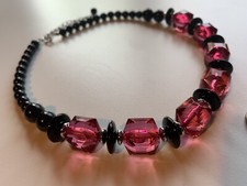 Gablonzer Halskette pink schwarz Statement Kette , 90er Jahre Modeschmuck !14