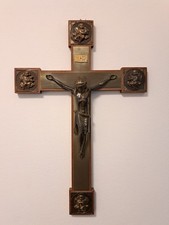 Großes Holz-Metall Kruzifix – 50x34 cm – Jesusfigur - Vintage