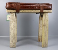 Sitzhocker Schminkhocker Saddle Bag Style Stool Holz Leder braun Hocker PS1-FS