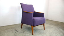 70er Jahr Sessel Holz Armlehnenstuhl Lila Violet - Neu Bezogen -