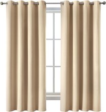 MIULEE Blickdichte Vorhänge 2er Set 140x145 cm Kurz mit Ösen Beige-Gelb