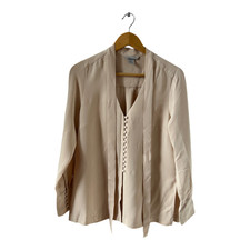 H&M Seidenbluse Beige Gr 40 V-Ausschnitt Knopfleiste elegant weich fließend