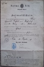 Heimatschein - Deutsches Reich, Königreich Bayern, ausgestellt  21.Dezember 1891