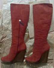 Guiseppe Zanotti Damen Stiefel Velour, Gr. 38, 12cm Keilabsatz Holz, selten