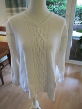 Toller Pullover Weiss-Beige mit Zopfmuster 46-48 TOP NEU V-Ausschnitt Wintertime