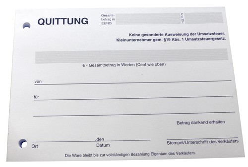 Quittungsblock für - 10,