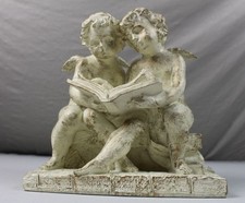 2 Engel sitzend auf Bank mit Buch - Dekofigur Figur Schutzengel Putte - ca 23 cm