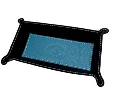 Leder Made Italy Taschenleerer türkis schwarz Lederschale Ablageschale länglich