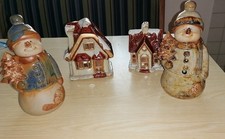 Weihnachten Deko Figuren Keramik Schneemann Häuser