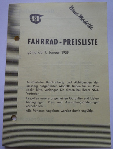Original nsu preisliste - original,