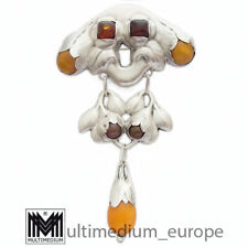 Große 10,6 cm Evald Nielsen Jugendstil Silber Bernstein Brosche silver amber