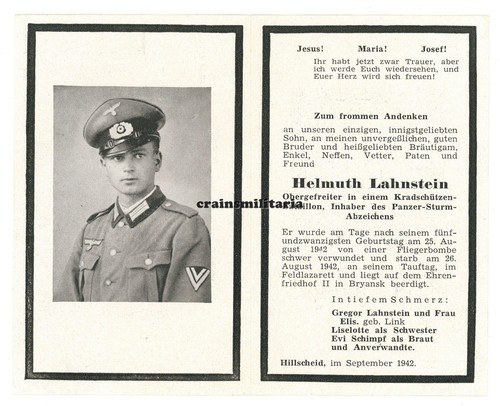 Orig sterbebild kradmelder - sterbebild,