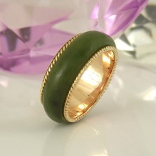 Hübscher Jade Ring Bandring 585 Gelbgold 14K grüne Jade  Gr. 52