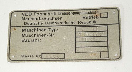 Ddr typenschild veb - typenschild,