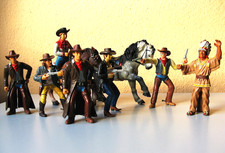 Vintage 9 Figuren Bullyland large J. 2010: Cowboys/Indianer/Pferde, H 9,5 cm