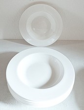 Sechs weiße Suppenteller Classic Bone China 2012, neuwertig 