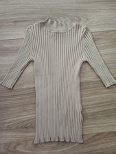 Damen HALLHUBER Shirt Gr. XS  NEU beige Stehkragen 3/4 Arm sehr elastisch TOP