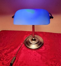 Bänker-Schreibtischlampe mit blauem Glasschirm Herst Canel H ca. 38 cm