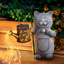 Solar Gartenkatze Deko Statue