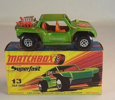 Matchbox Superfast Nr. 13 Baja Buggy greenmetallic roter Auspuff I-Box #1345
