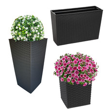 Blumenkübel  Blumenkasten Rattan Optik Pflanzgefäß Niedrig Hoch 3FARBEN 3Modelle