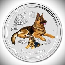 2x Silbermünze Jahr des Hund farbig 9999er Silber OVP 2018 Lunar 25 Cts. colored