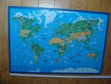 Kinderweltkarte Weltkarte, 90x60 cm, illustriert, Korkpinnwand, Holzrahmen, top