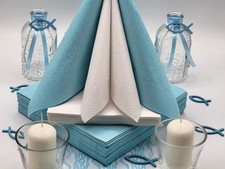 Tischdeko 25 Pers. blau/ weiß Servietten Votivgläser  Kommunion  Hochzeit Taufe