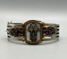 Rarität Armreif Viktorianisch Antik Bacchus Bronze Rubin Perlmutt Alt Armband