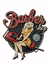 Blechschild Barber Shop geprägt  Friseur Pin-Up Friseur Werbung 51x46cm