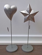 2x Memoclip Zettelhalter Fotohalter Herz & Stern Silber 30 cm hoch