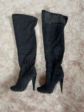 Overknee Stiefel, schwarz, Wildleder Optik mit Nieten, Gr. 38, Absatz 11cm