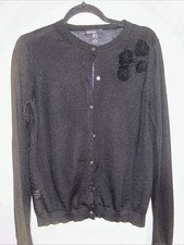 Mango Strickjacke Cardigan Schwarz Gr. L 38 Blume Blüte Basic