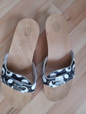 Scholl Pantoletten weiß / schwarz Gr.39 , Holz / Leder mit Fußbett