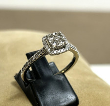 ZIERLICHER 10K WEISSGOLD 1/4 CT ZWEI RUNDER DIAMANT HALO VERLOBUNGSRING GRÖSSE 8