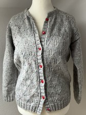 Handgestrickte Damen Strickjacke Trachtenjacke Größe M grau gesprenkelt - TOPP